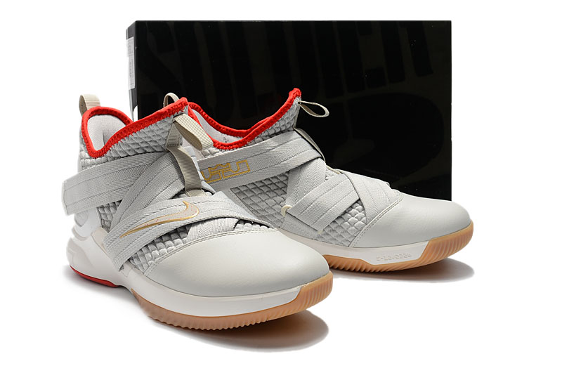 Nike LeBron James Soldier 12 Grey Gold Red Shoes For Women